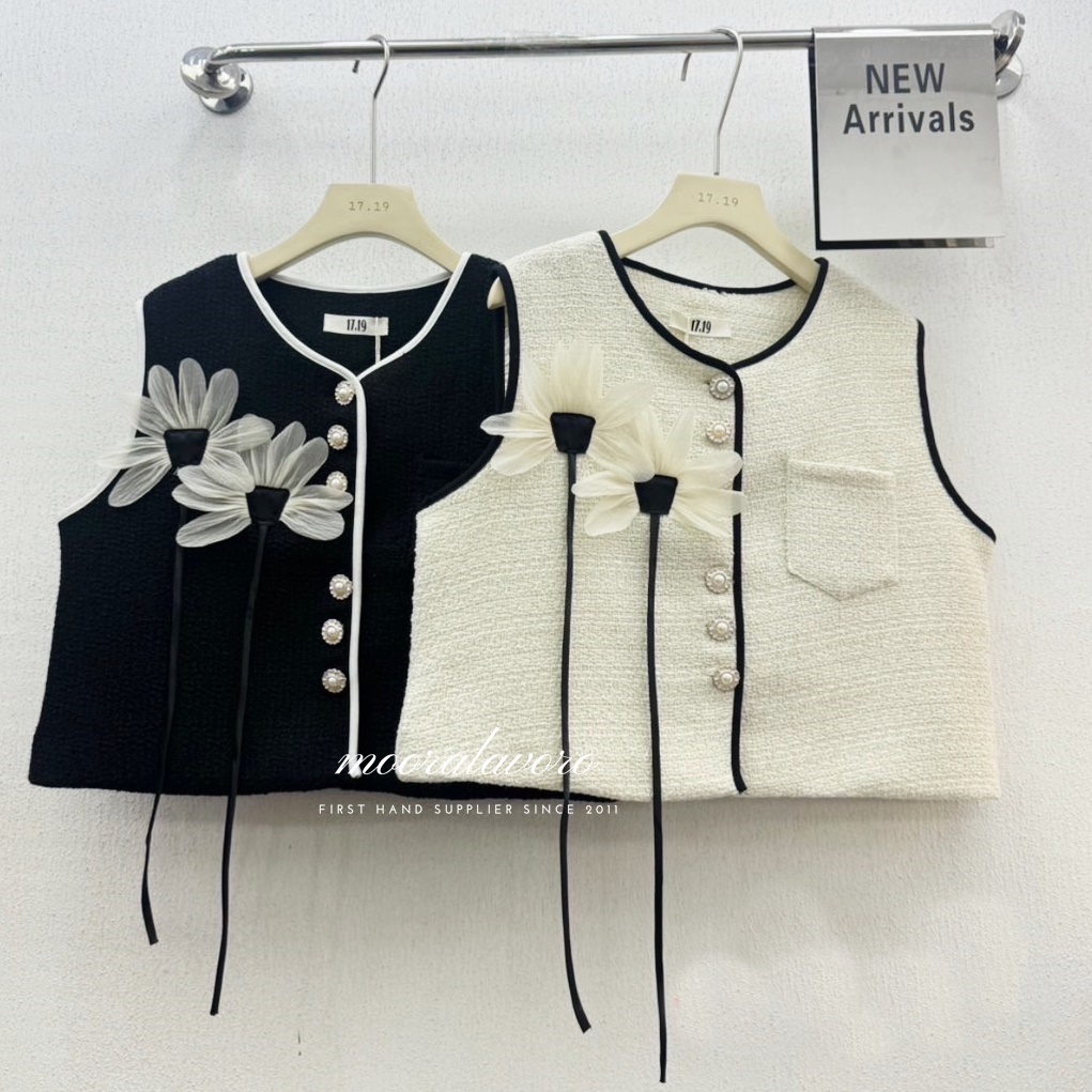 NALDA FLOWER TWEED BUTTON VEST TOP 17.19 IMPORT BANGKOK READY STOCK PREMIUM TOP