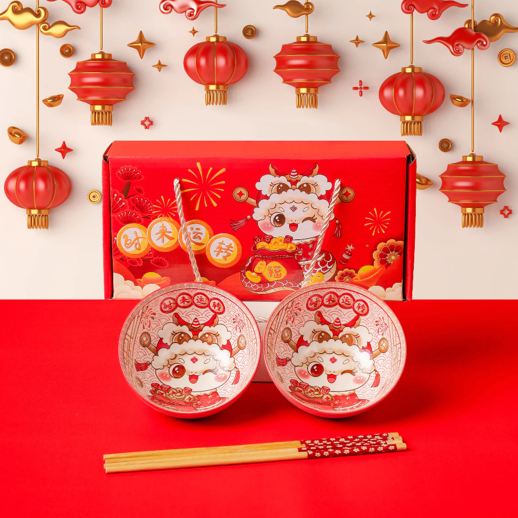 HomeAku [HAMPERS IMLEK] Mangkok Keramik Set Imlek / Gift Imlek Premium / Mangkok Edisi Imlek / Kado 