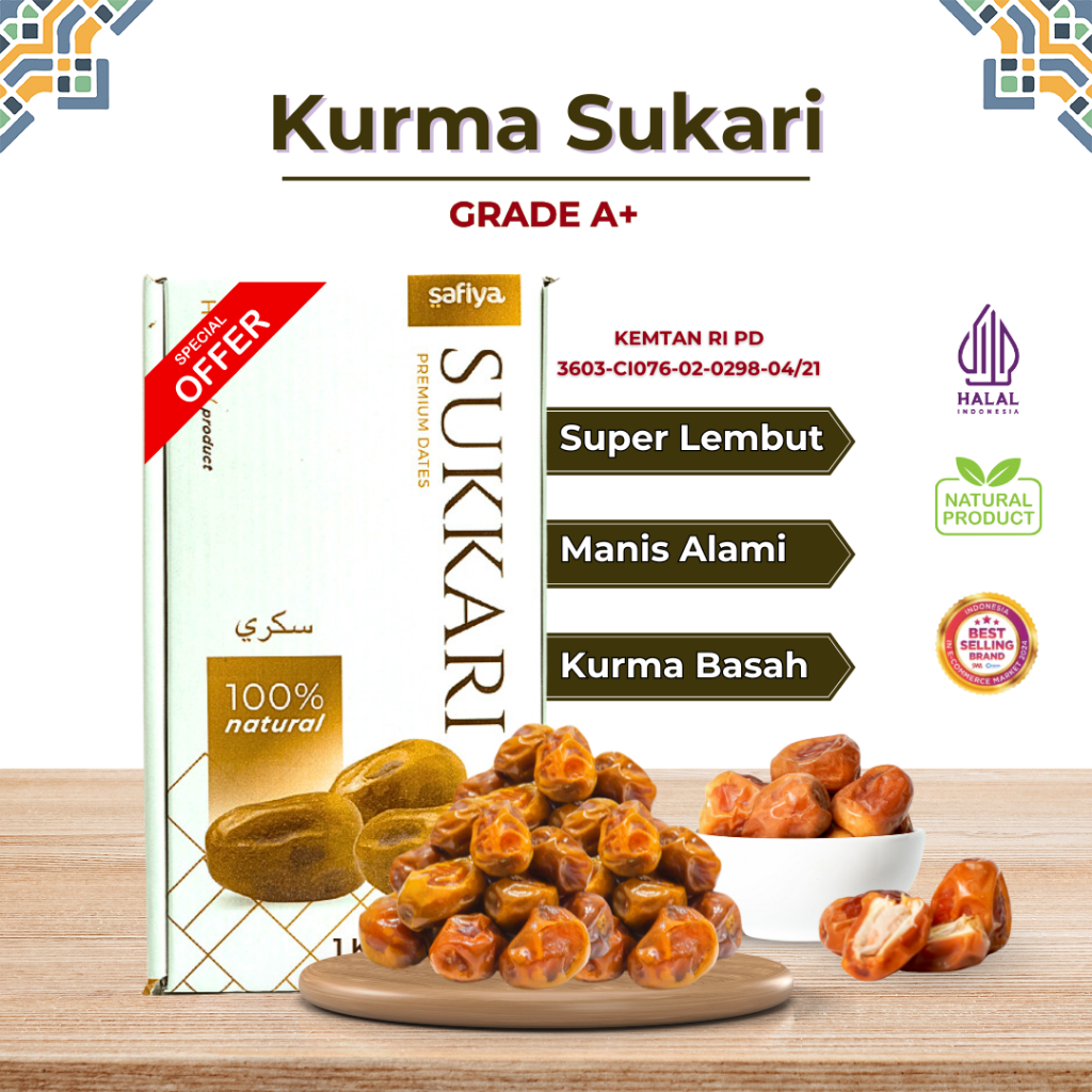 

Kurma Sukari 500 Gram Kurma Raja Premium Original