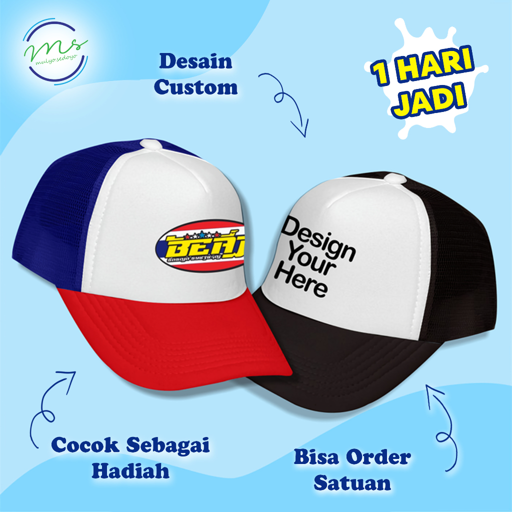Topi Trucker Satuan Desain Custom -  Topi Jaring / Topi Baseball CUSTOM NAMA TULISAN GAMBAR LOGO SAB