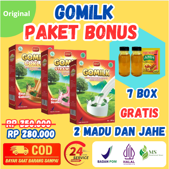 

[ PAKET 7 BOX GOMILK BONUS 2 MADU DAN 1 JAHE AMH ] [ BISA COD + GARANSI ] GOMILK Susu Kambing Etawa Plus Herbal Untuk Menambah Nafsu Makan dan Menggemukan Badan Anak Mencegah Kolesterol dan Nyeri Sendi Serta Tidak Bau Amis