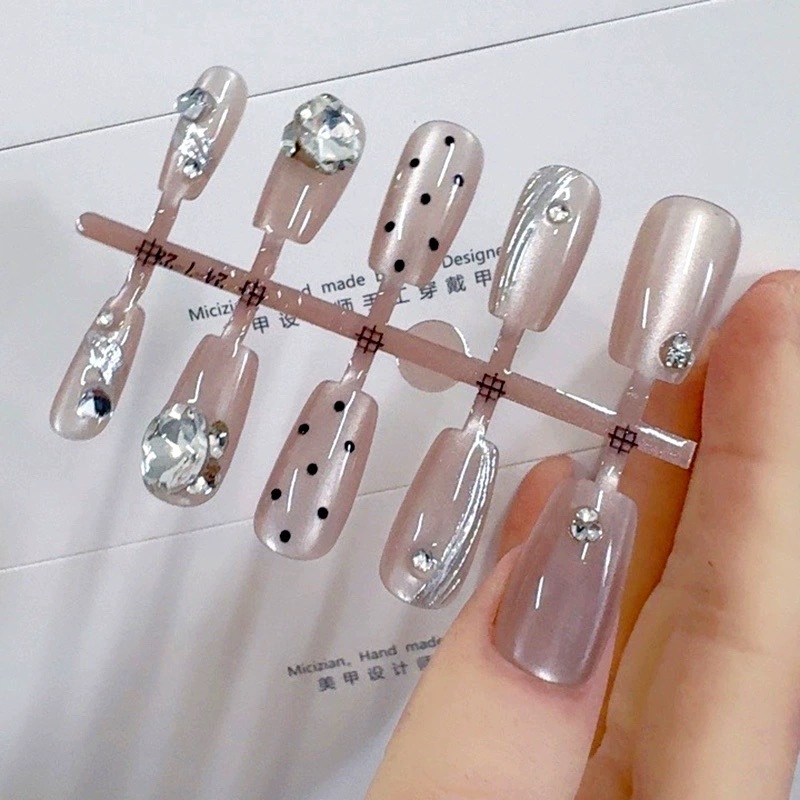 Square Pink Diamond - Kuku Palsu + Lem - Korean Premium Nails PRESS ON NAILS / FAKE NAILS Nail Art