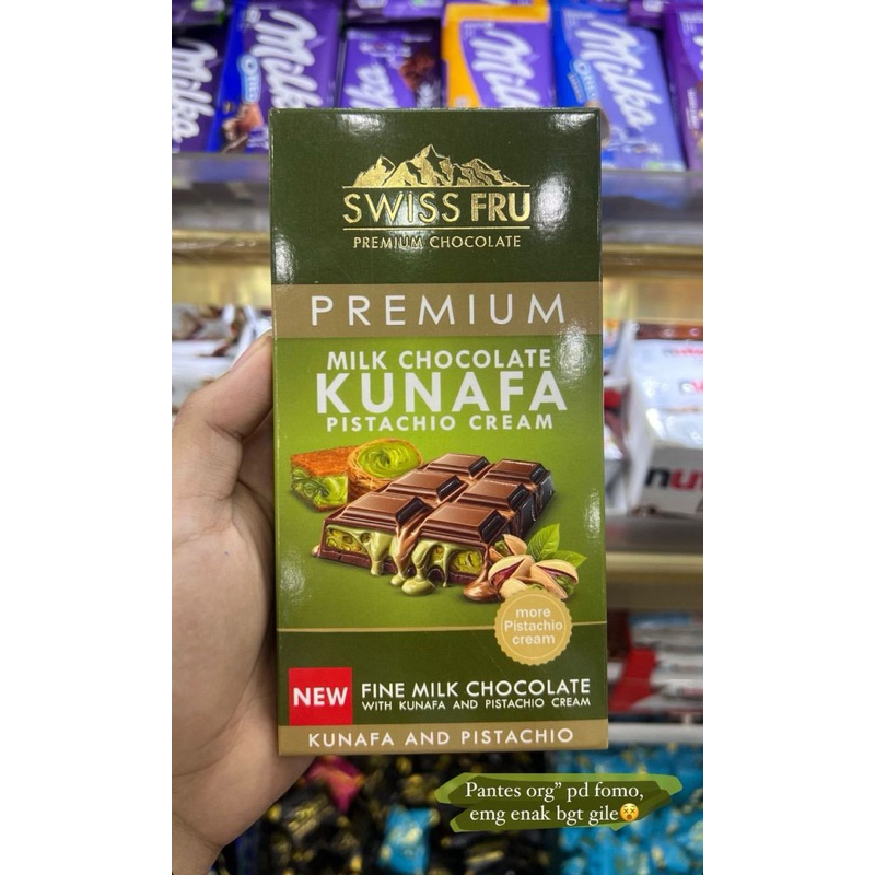 

Swiss Fru Premium Milk Chocolate Kunafa pistachio dubai READY tidak PO
