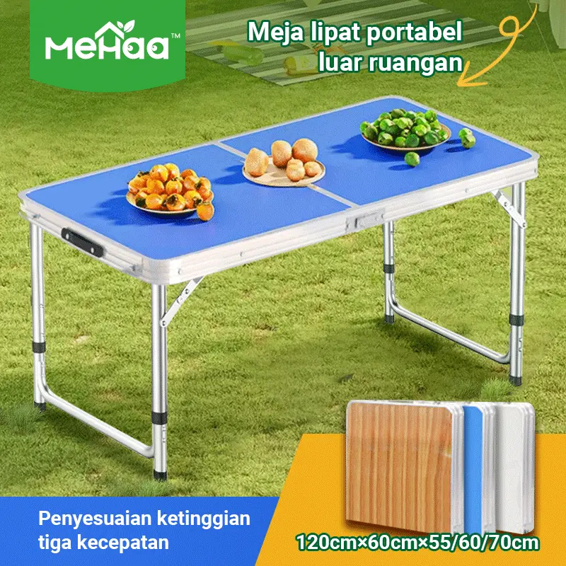 Mehaa meja lipat outdoor 120x60cm -portable adjustable bahan aluminium anti karat utk camping/piknik