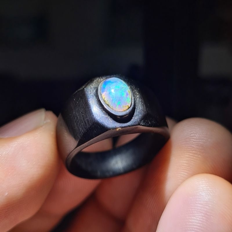 Batu Kalimaya Banten Susu (Milk Opal) Ring Tanduk K08
