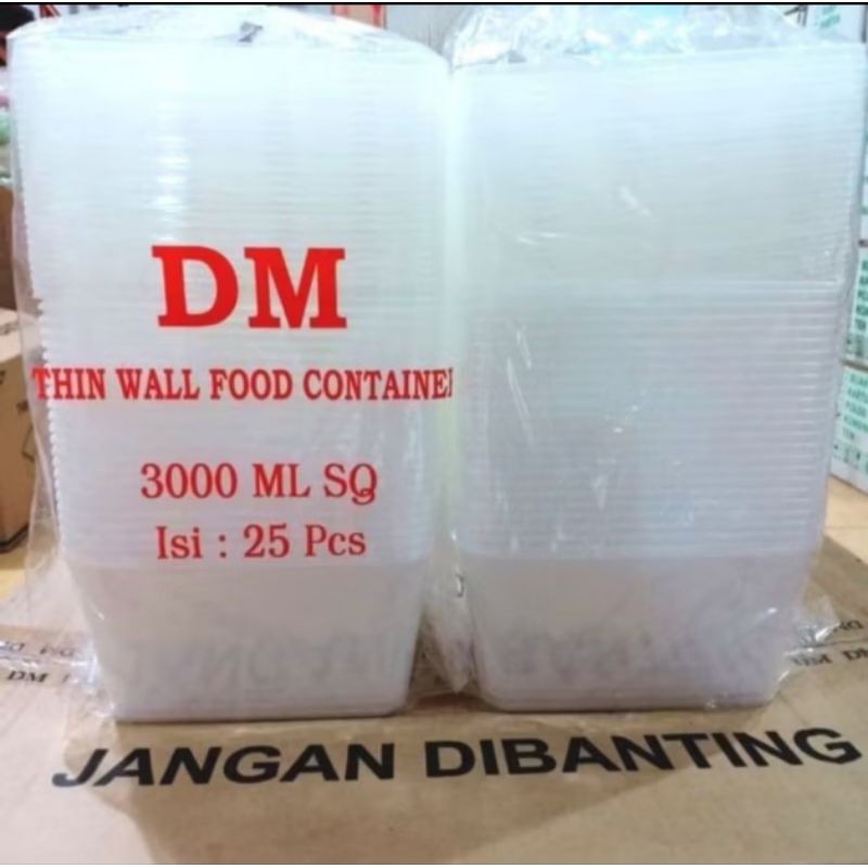 THINWALL DM 3000 ML / KOTAK MAKAN PERSEGI MEREK DM 3000ML ISI 25 SET