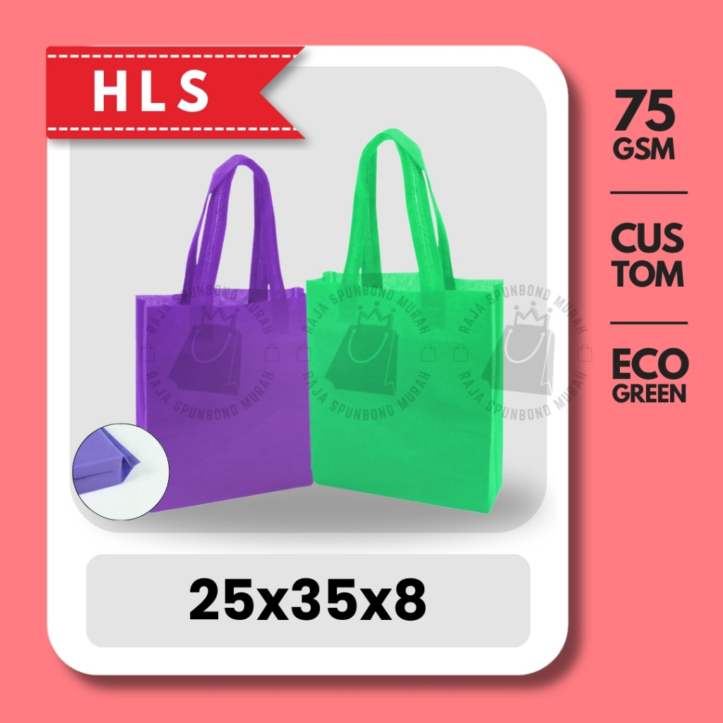 

HLS CUSTOM 75GSM Tas Spunbond Goodie Bag Laken Model Tali Ukuran 25x35x8 Tebal