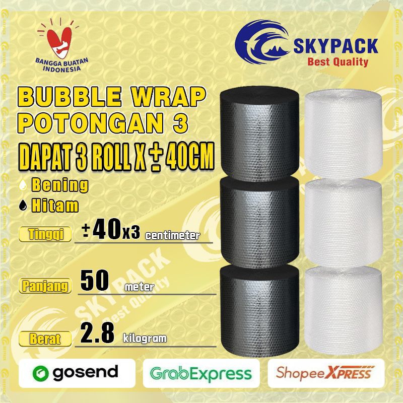 

SKYPACK Bubble Wrap Potongan 3 Ukuran ±40cm x 3 Warna Bening Hitam Berat 2.8kg