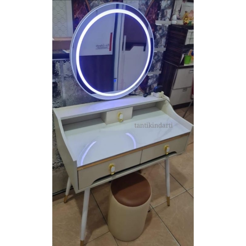 MEJA RIAS IMPORT CERMIN BULAT + LAMPU, PUTIH, MURAH