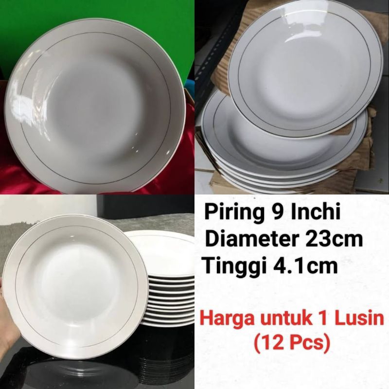 piring makan keramik putih Lis Emas harga untuk 1 Lusin (12 Pcs)