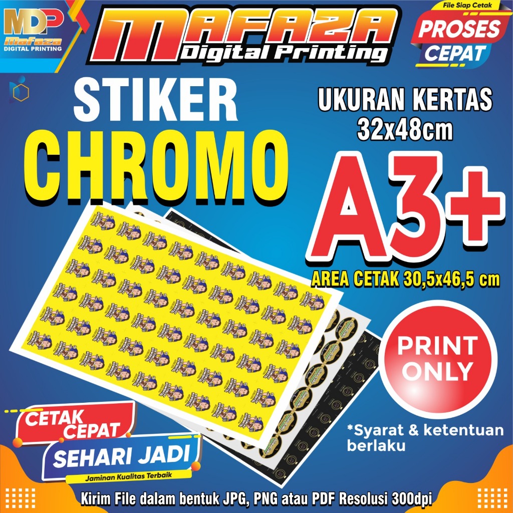 

Stiker A3+ | Sticker Chromo Bontak | Stiker Print Only | Label Kemasan murah