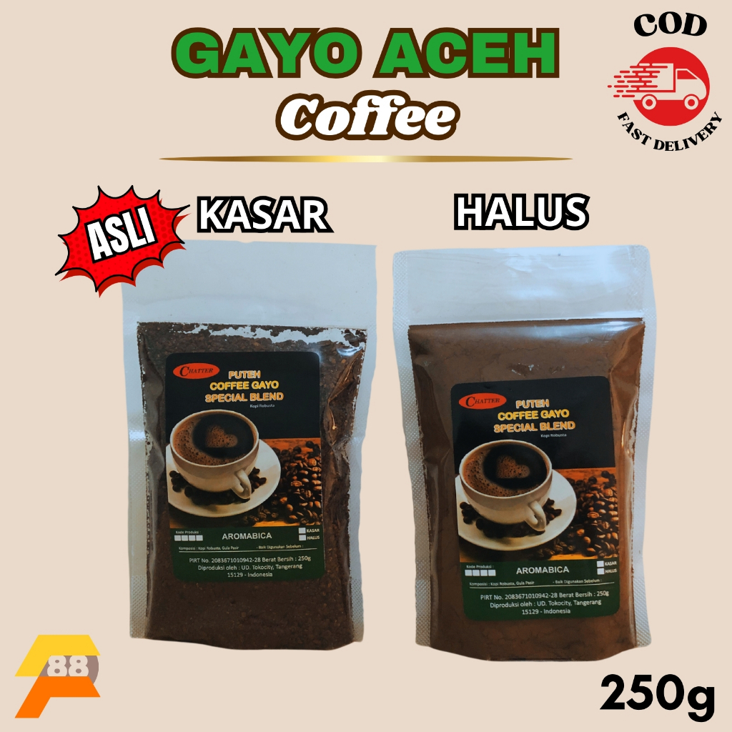 

Kopi Gayo Aceh Asli 250 gram Kemasan Ekonomis Bubuk Halus dan Kasar