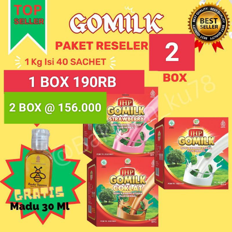 

(Gratis Madu) GOMILK SACHET SUSU KAMBING ETAWA/KLIK 2 BOX HARGA 156RB/BERAT 1kg isi 40 SACHET