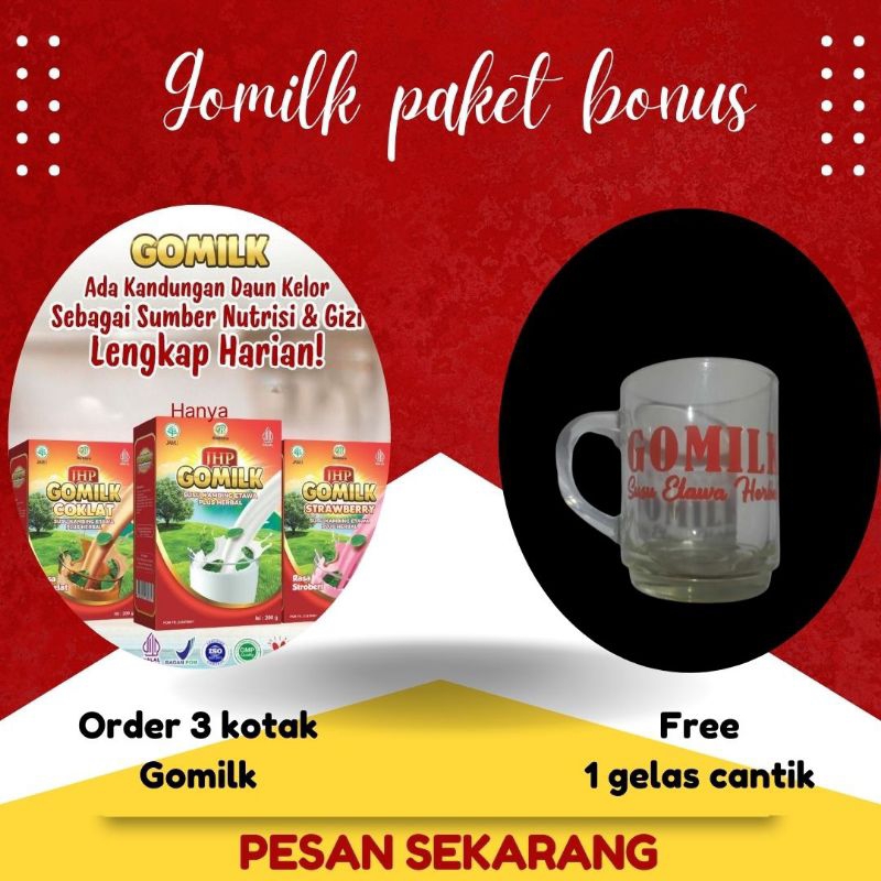

gomilk 200 gr paket 3 box free 1 gelas cantik