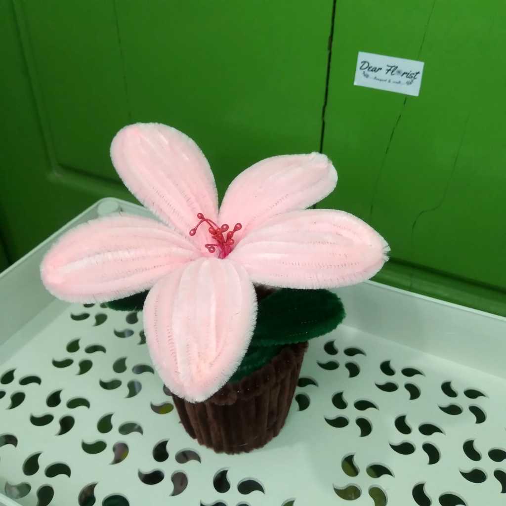 MINI POT BUNGA DAHLIA KAWAT BULU HIASAN MEJA