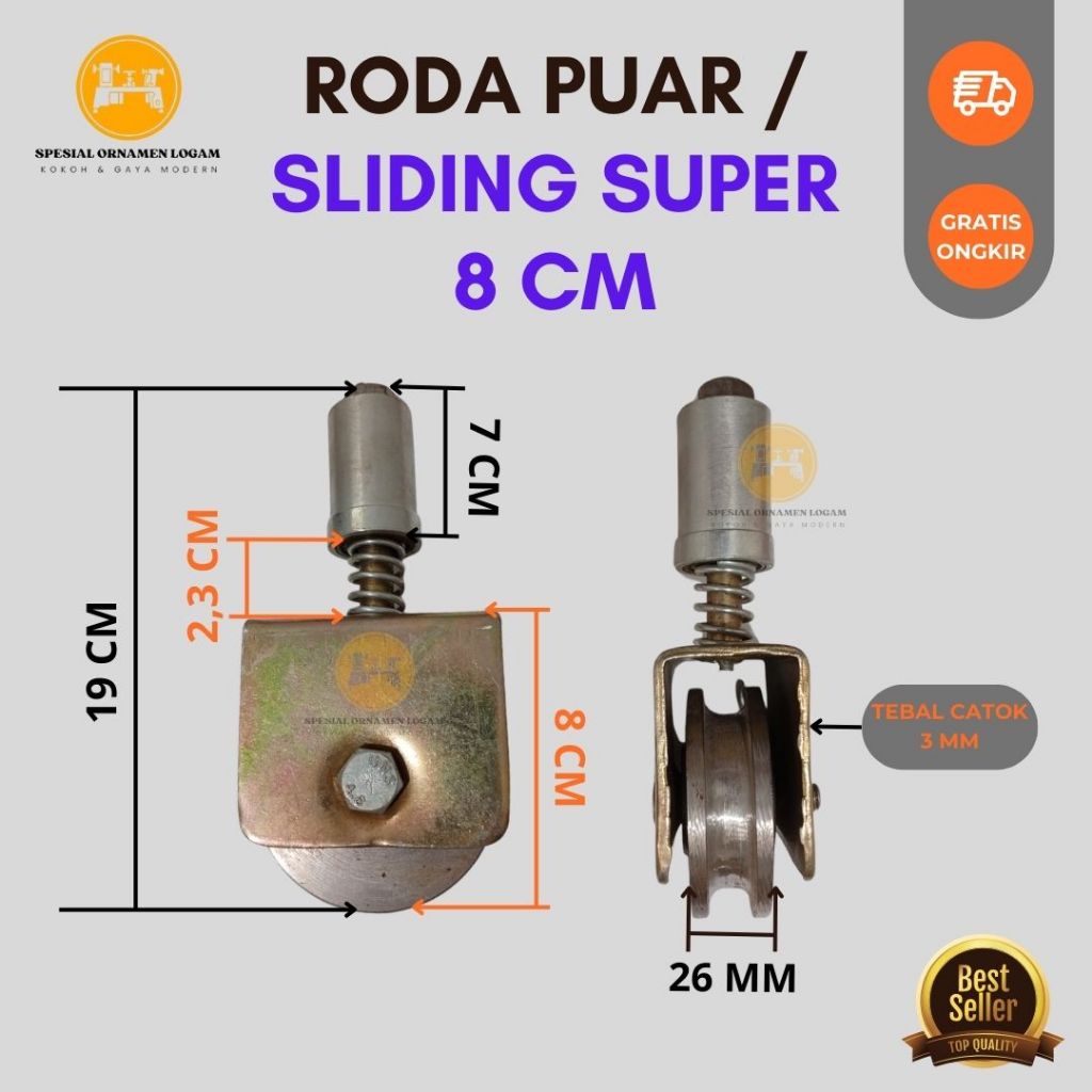 Roda Sliding Super Ukuran 8 Cm / Pintu Garasi Carport / Anti Anjlog / roda putar / Roda Pagar