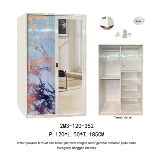 Lemari Baju Sliding Besi (PLAT TEBAL) - Lemari Baju Sliding - Almari Baju sliding - Lemari Baju 2 Pi