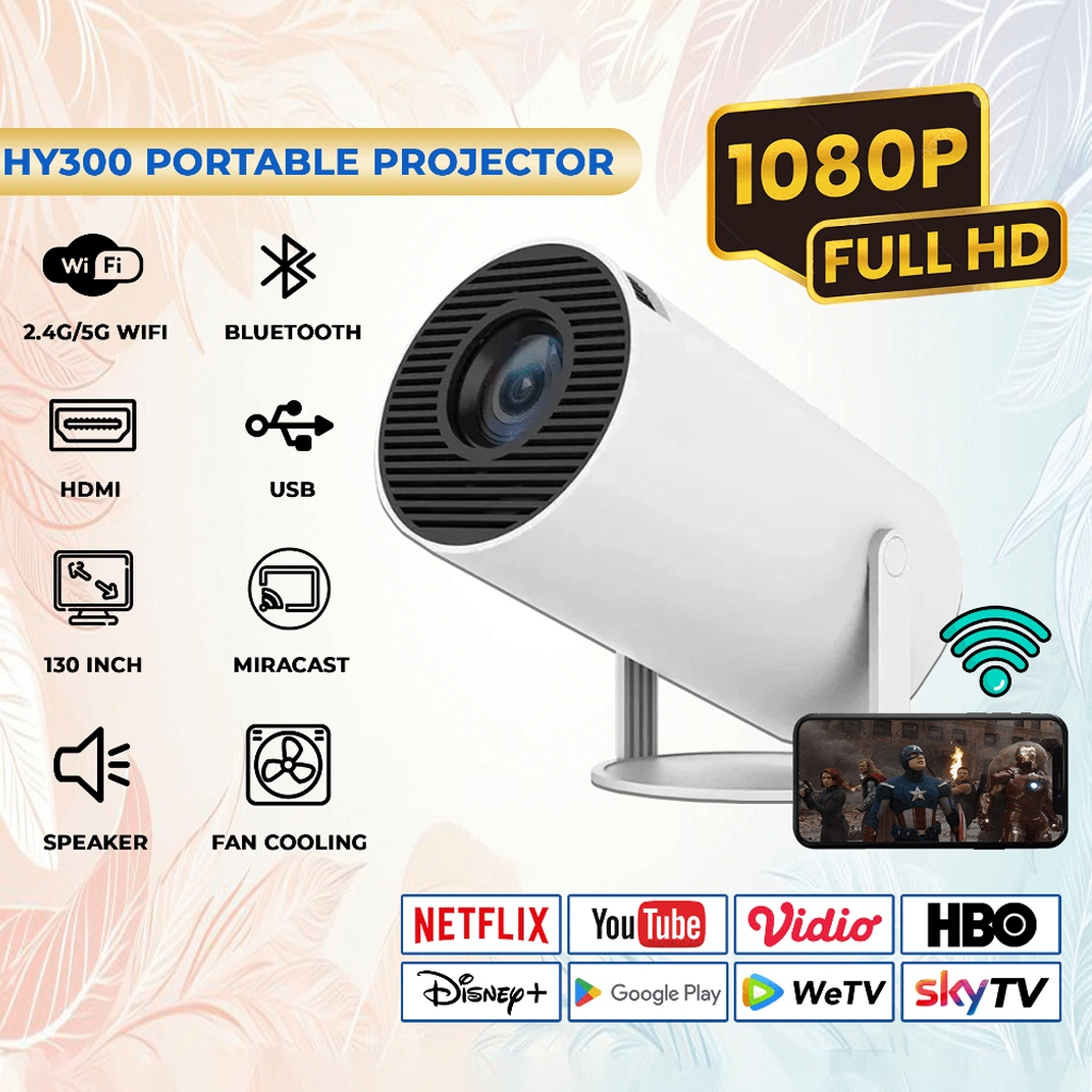 HY300 Proyektor Android 11.0 Bluetooth Proyektor 2.4+5G Wifi 6 Portabel Mini LCD Proyektor Support