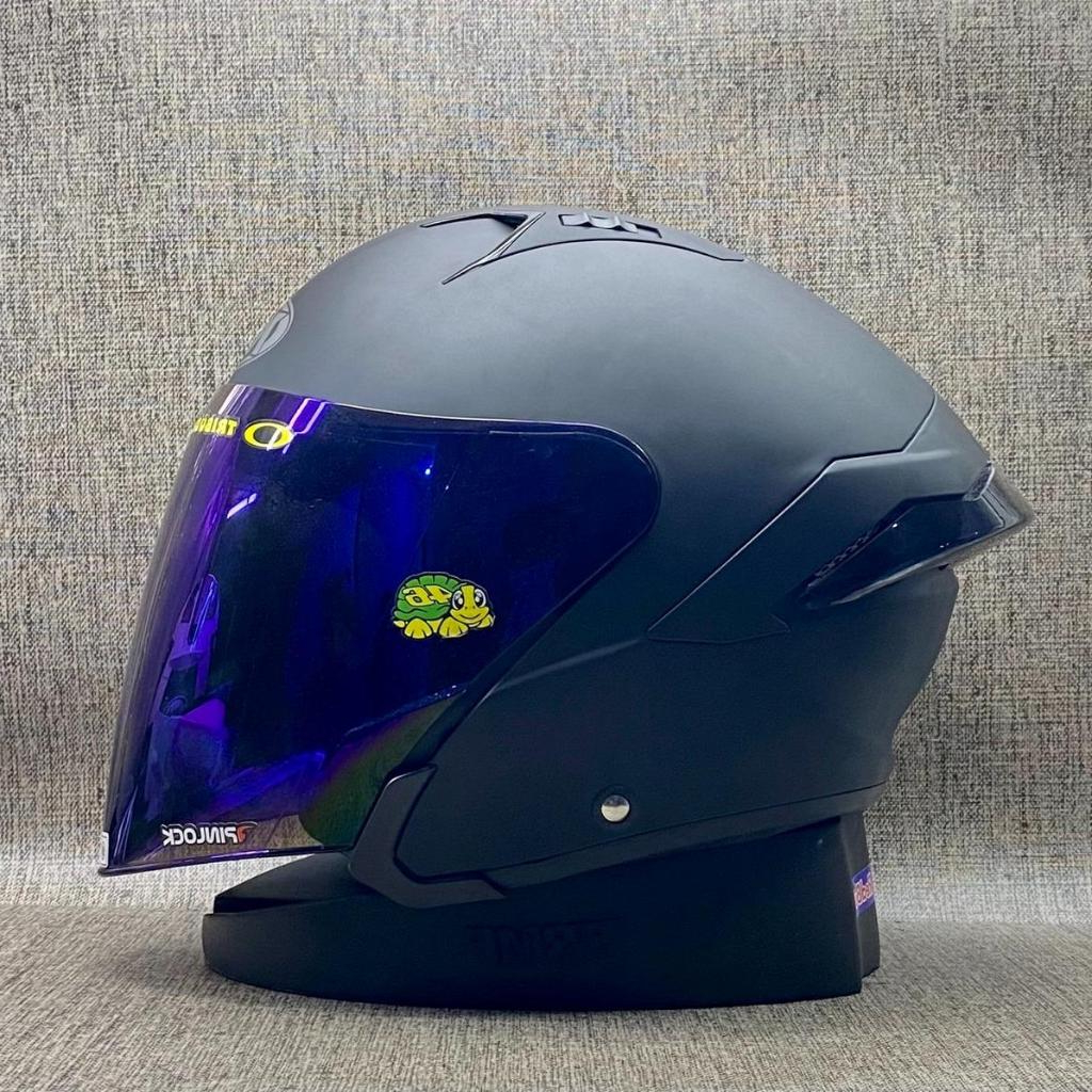 KYT NFJ Solid Black Doff - Double Visor - Helm Half Face