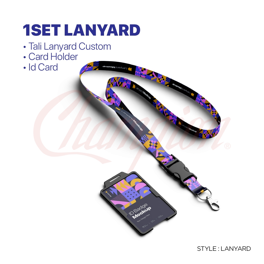 

Tali Lanyard Custom (PAKET/1 SET) Lanyard+ID Card+Card Holder/Frame Fullprint