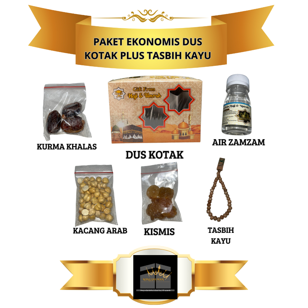 

Oleh-Oleh Haji dan umroh paket ekonomis dus kotak plus tasbih kayu dan zamzam