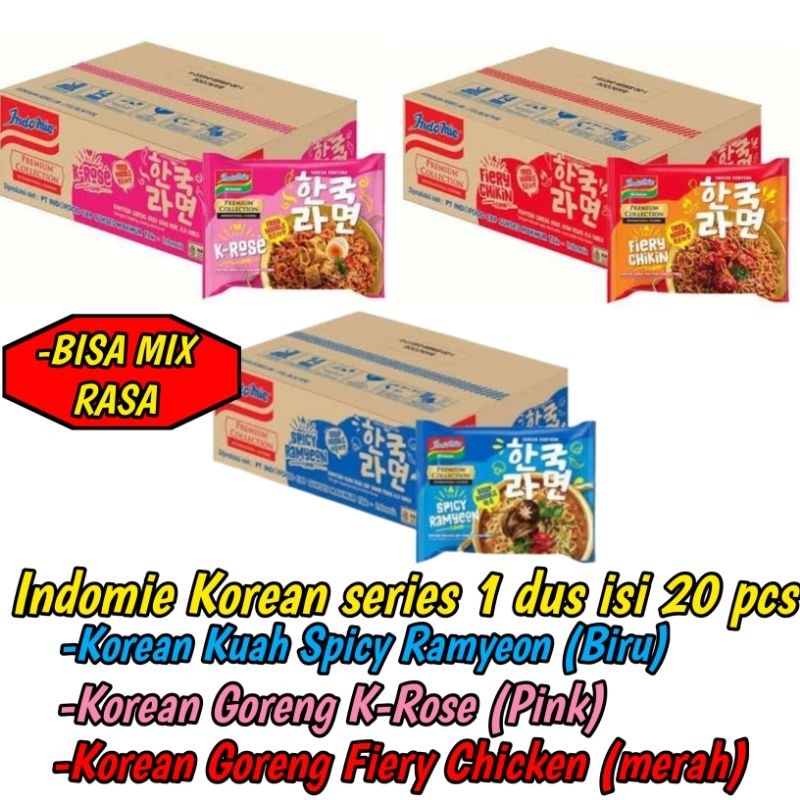 

Indomie Premiunm Collection Korean series Bisa mix rasa,1 dus (20 pcs) & 1 pack (10 pcs)