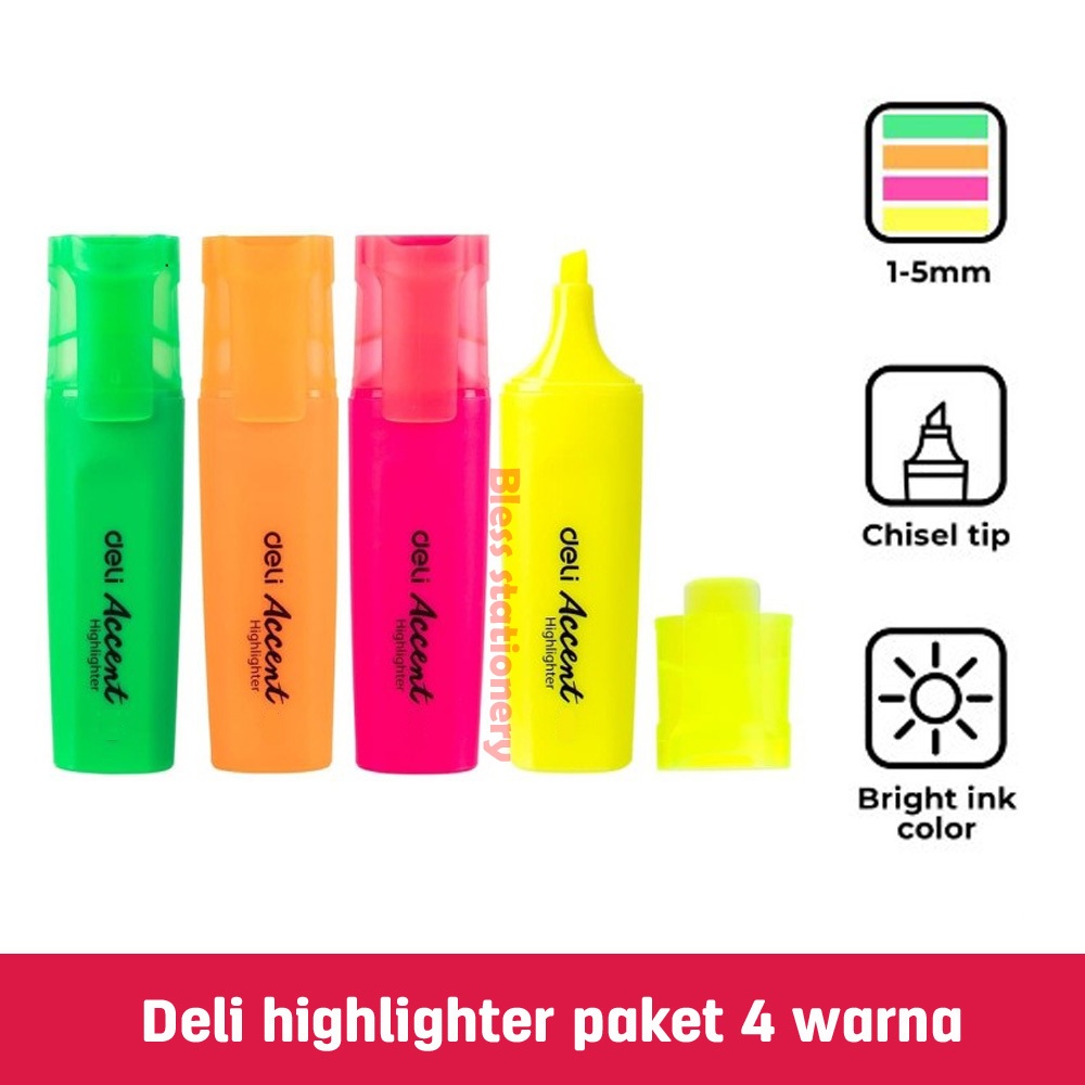 

DELI Highlighter 1-5mm (4 pcs) Stabilo merk Deli spidol penanda