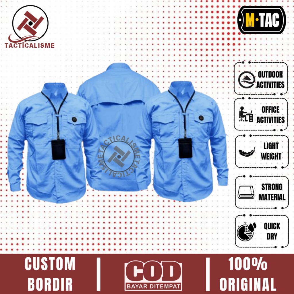 Baju Kemeja Tactical M-TAC Biru muda Custom Bordir Lengan Panjang Reskrim Outdoor Tacticalisme