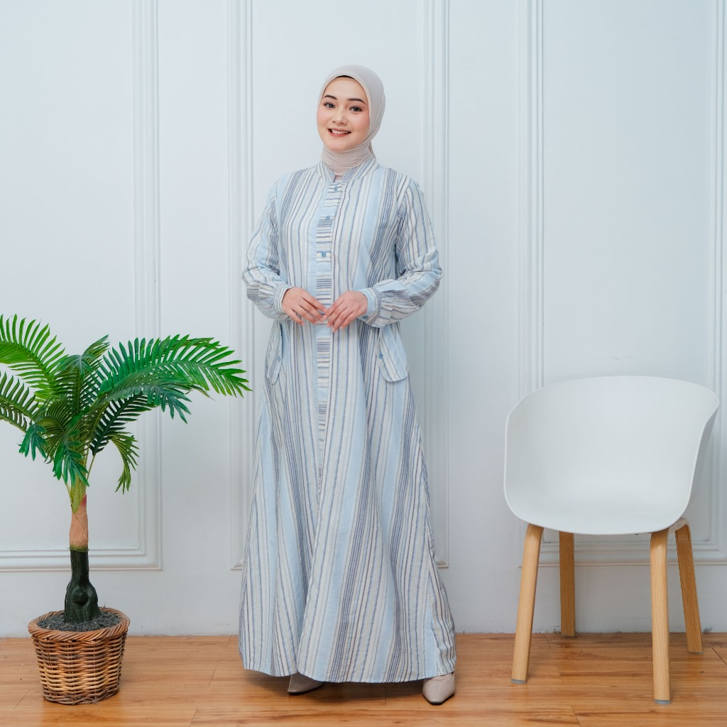 Gamis Motif Salur Katun Yarn Dyed Premium || Dress Katun || Gamis Wanita katun Yarn Dyed Premium