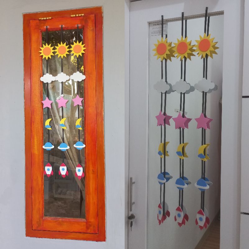 (bisa COD) 1 helai HIASAN KELAS SD  | TIRAI JENDELA KELAS TEMA LUAR ANGKASA bahan busa ati -+90cm MU