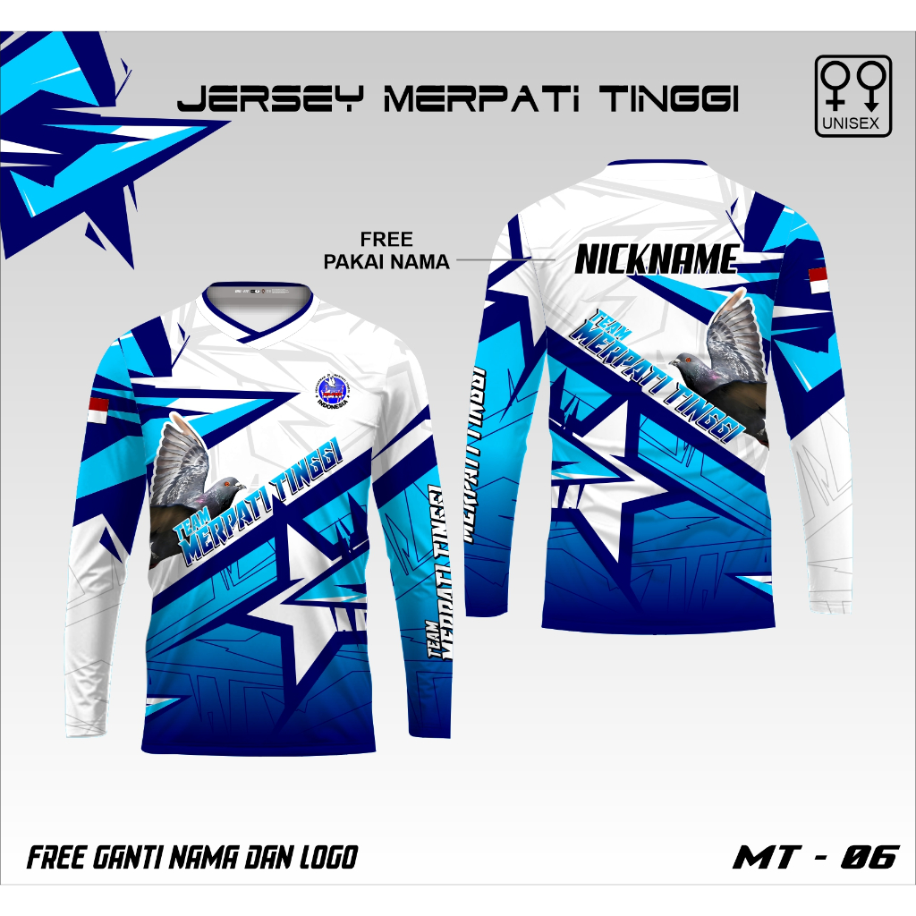 Baju team merpati kaos burung dara jersey burung merpati PMTI lengan panjang dewasa dan anak