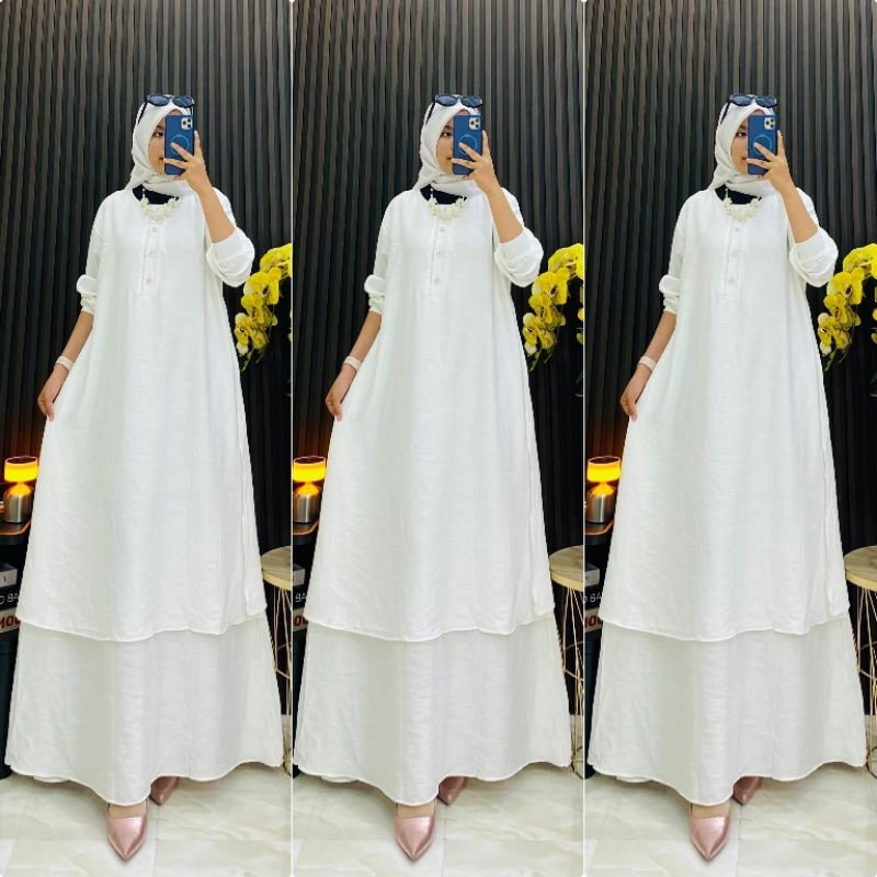 GAMIS MEWAH MODEL MELAYU DRESS KATUN POLO LINEN PREMIUM SUPER MEWAH ELEGAN ORIGINAL UKURAN STANDAR J
