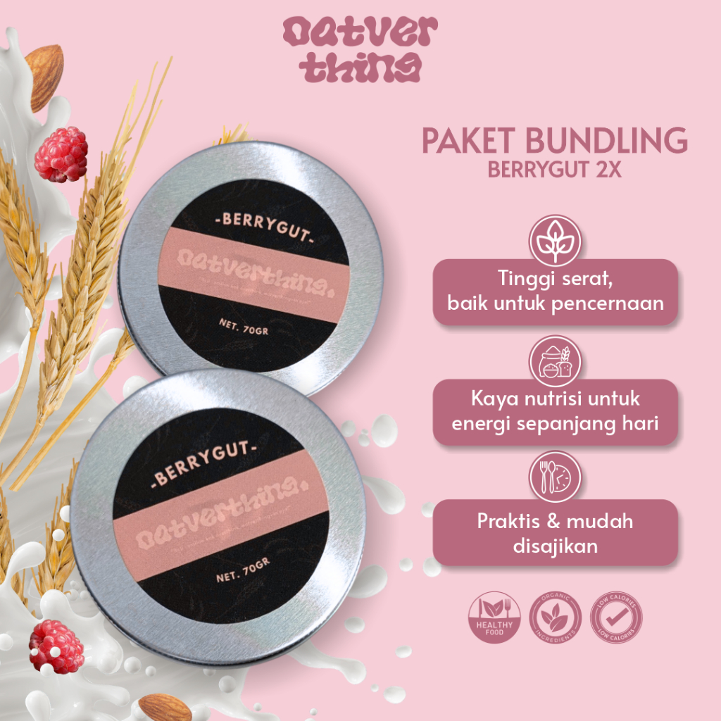 

Granola Oatmeal 2pcs BerryGut Oatverthing Sereal Sarapan Mix Berry Chia Seed Kemasan Jar 70g