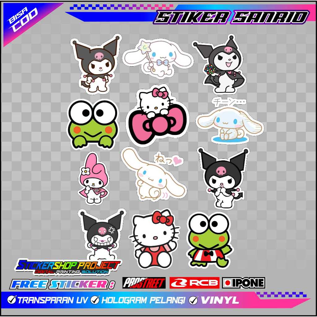 

STIKER PACK SANRIO KEROPI MELODY KUROMI CINAMOROL / STIKE WATERPROOF ANTI AIR