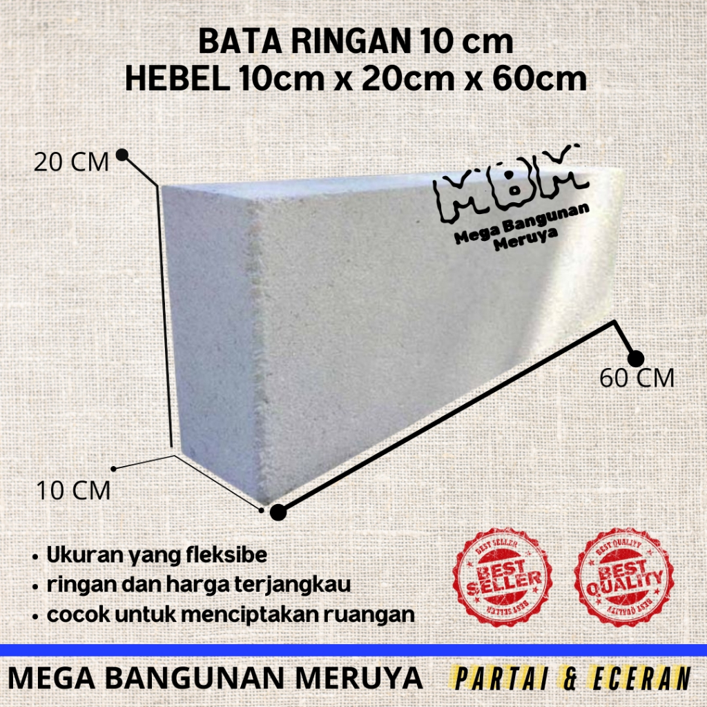 Hebel Bata Ringan 1 kubik isi 83 pcs 10 x 20 x 60 cm