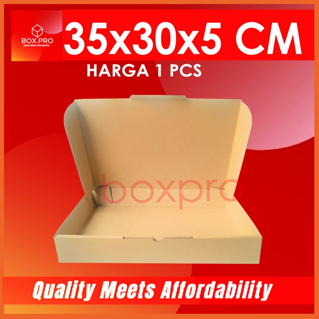 

Kardus Dus uk 35x30x5 cm (ECER) Die Cut Box Kotak Packing Aksesoris Baju Makanan Pizza Hijab Kue