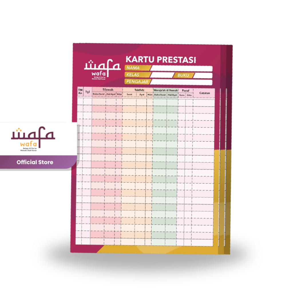 Kartu Prestasi Wafa - Kartu Kontrol Mengaji Al-Quran - BELAJAR AL-QURAN METODE OTAK KANAN