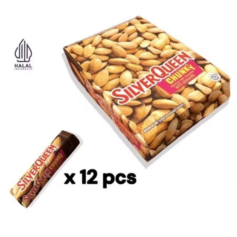

Silverqueen Chunnky Bar Coklat Almond 26g x 12pcs (1box isi 12pcs)