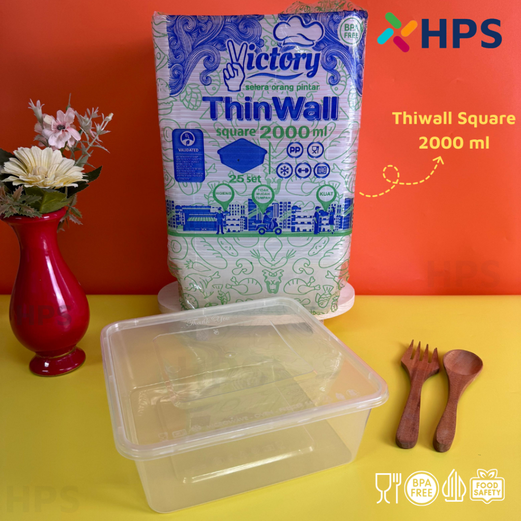 Thinwall Square 2000 ml Premium Container Makan Plastik Mika Take Away Dimsum Wadah Catering