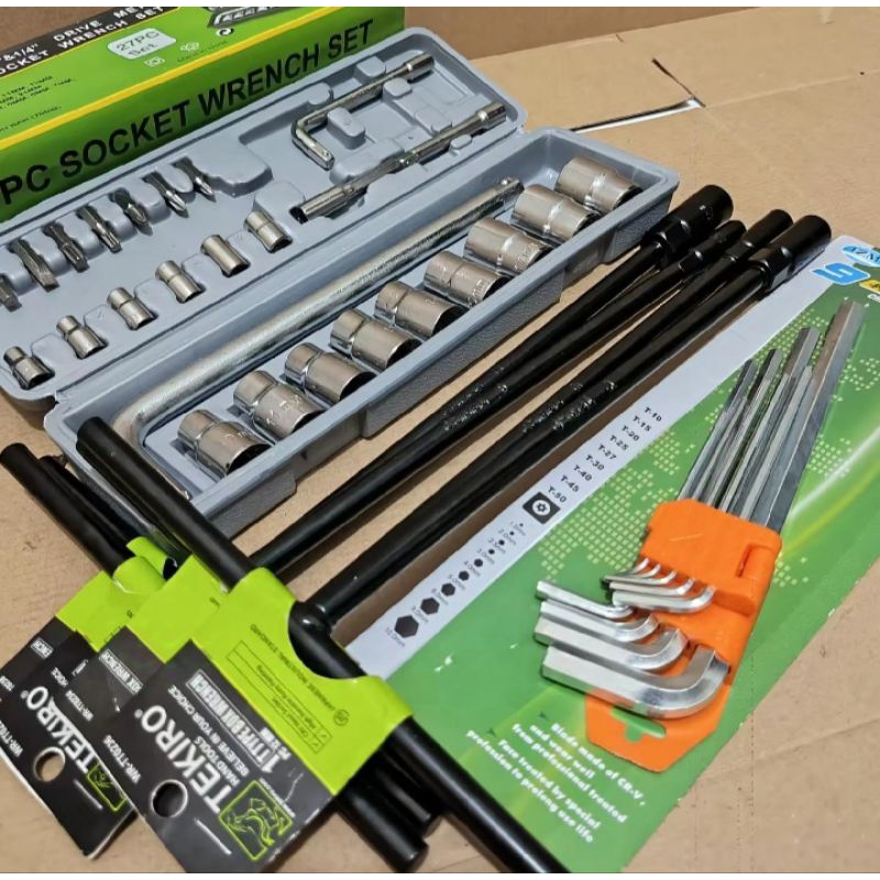 KUNCI SOK 27 Pcs + Kunci L Set 9Pcs + kunci T SET tekiro 8,10,12,14 mm BISA COD/ kunci shock set tek