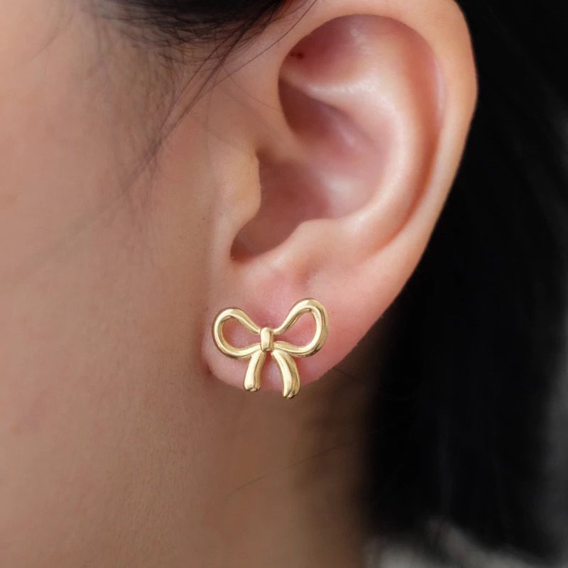 Anting Titanium Asli Anti Karat Tidak Alergi Giwang Pita Ribbon Korea Gold
