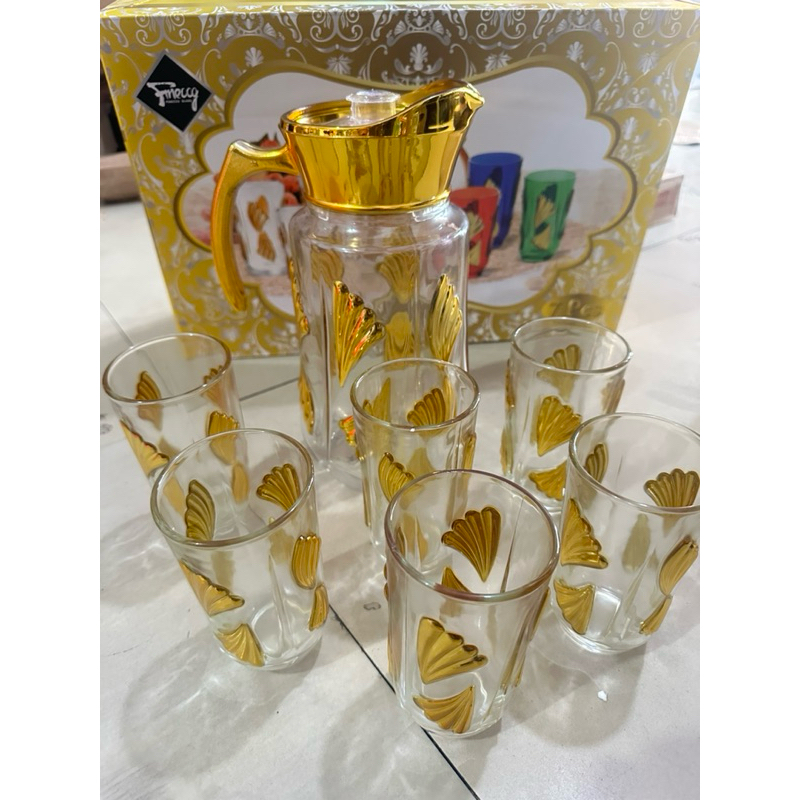 Teko Set / Wadah Penyimpanan Air Minum 1 teko dan 6 gelas bahan kaca glass tebal
