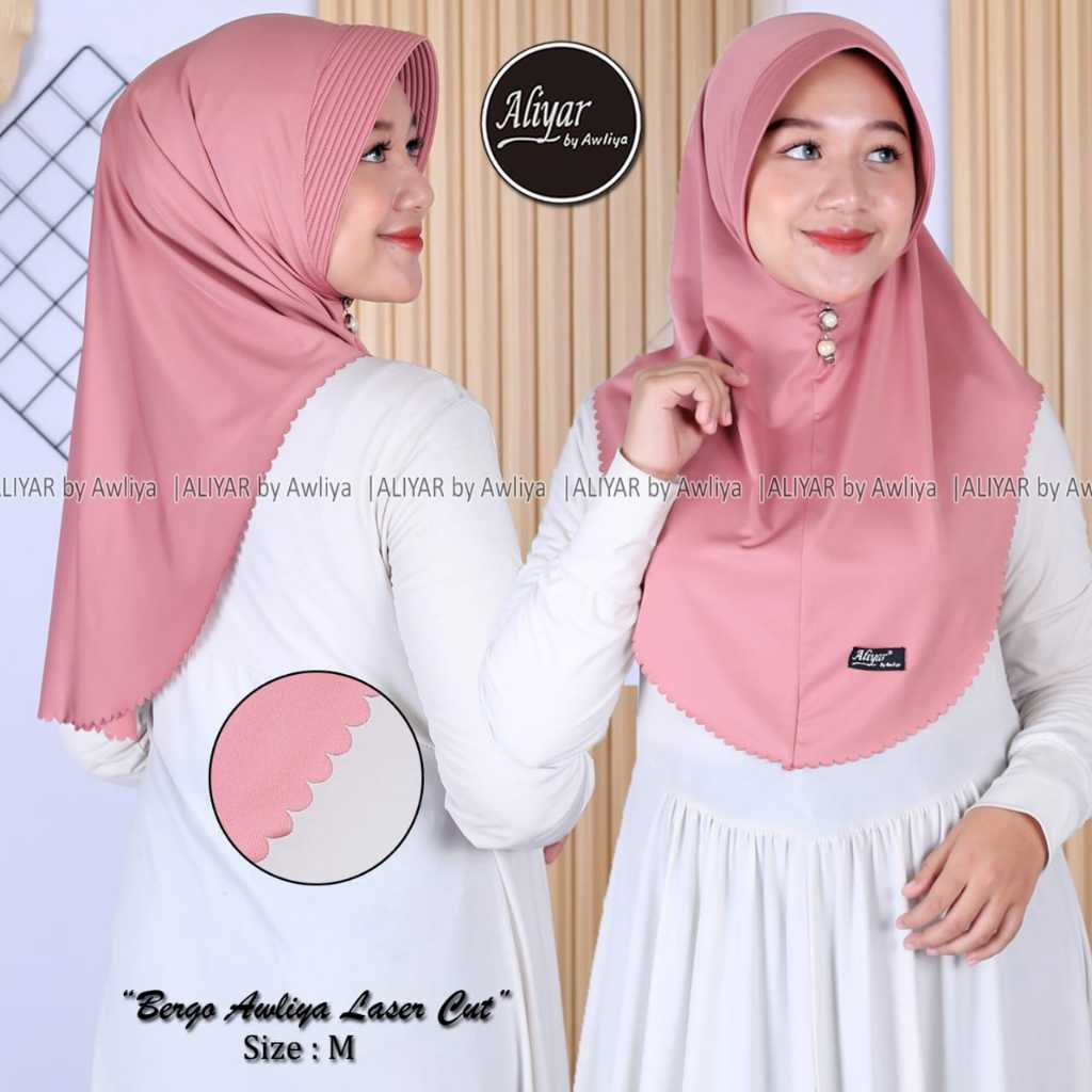 BERGO AWLIYA LASER CUT SIZE M ORIGINAL ALIYAR BY AWLIYA||HIJAB BERGO INSTAN||HIJAB SPORT||HIJAB AWLI