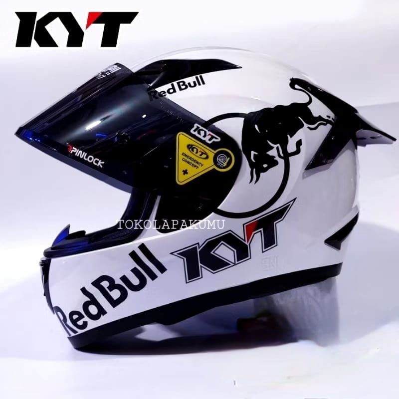 Helm full face Kyt R10 white Paket ganteng Redbull Visor Iridium