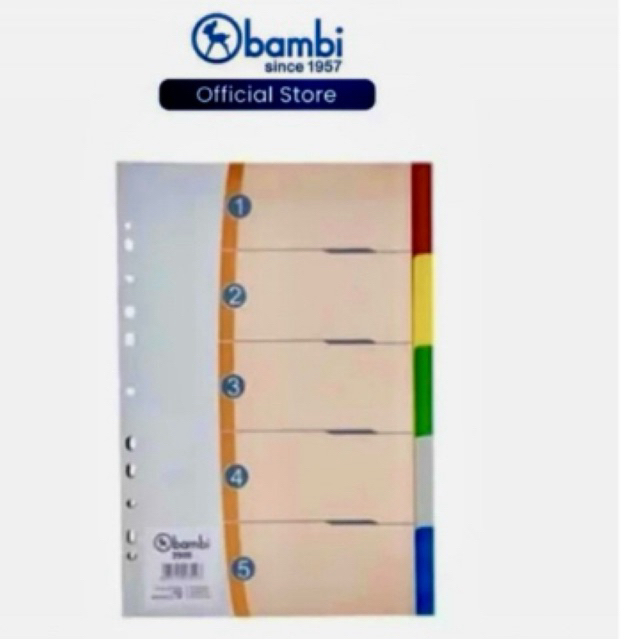 

Bambi Divider Plastic 2505 / pembatas binder plastik F4 ( folio ) 1 set 5 warna RJ4