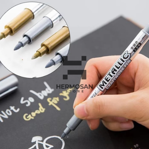 

Sepidol Spidol Metalic Pen Marker Peralatan Alat Tulis Mewarnai Fungsional Permukaan Halus Kasar Marerial Ujung Spidol Pena Logam Warna Emas Perak