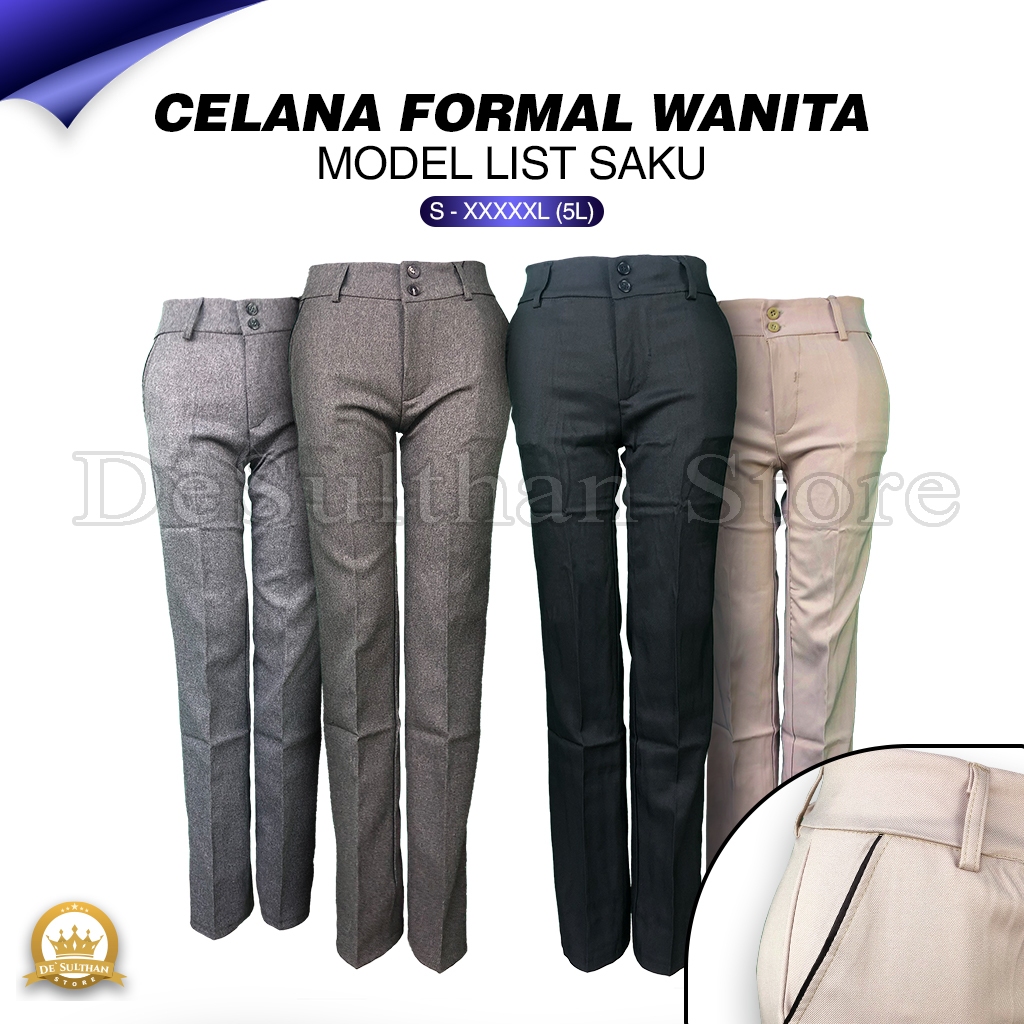 Celana Panjang Lis Saku Wanita Polos Pakaian Kerja Formal Kantoran Clana Bahan Cewek Kantor Dewasa A