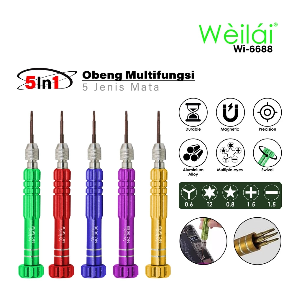 [SATUAN] Obeng Set Magnet 5in1 Obeng  Handphone Android iphone Y 06 / * 0,8 Satu Gagang 5 Jenis Mata
