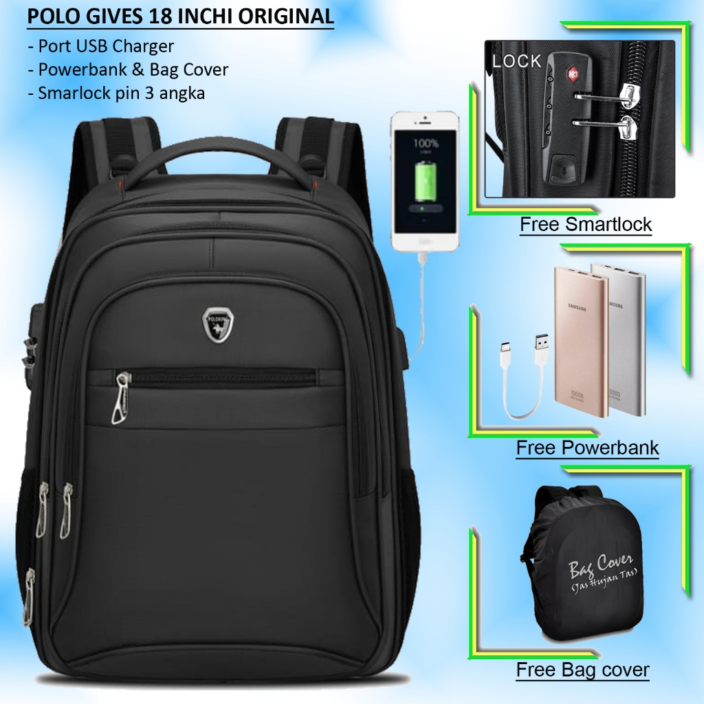 BACKPACK POLO GIVES ORIGINAL 18 INCHI TAS POLO IMPORT TAS PRIA TAS RANSEL PRIA BACKPACK PRIA TAS RAN