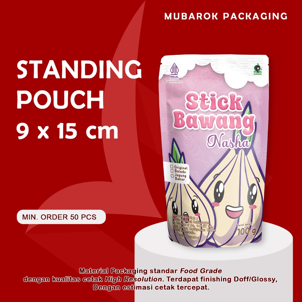 

Mubarok Packaging - 9x15cm Standing Pouch Full Printing Cetak Kemasan Makanan